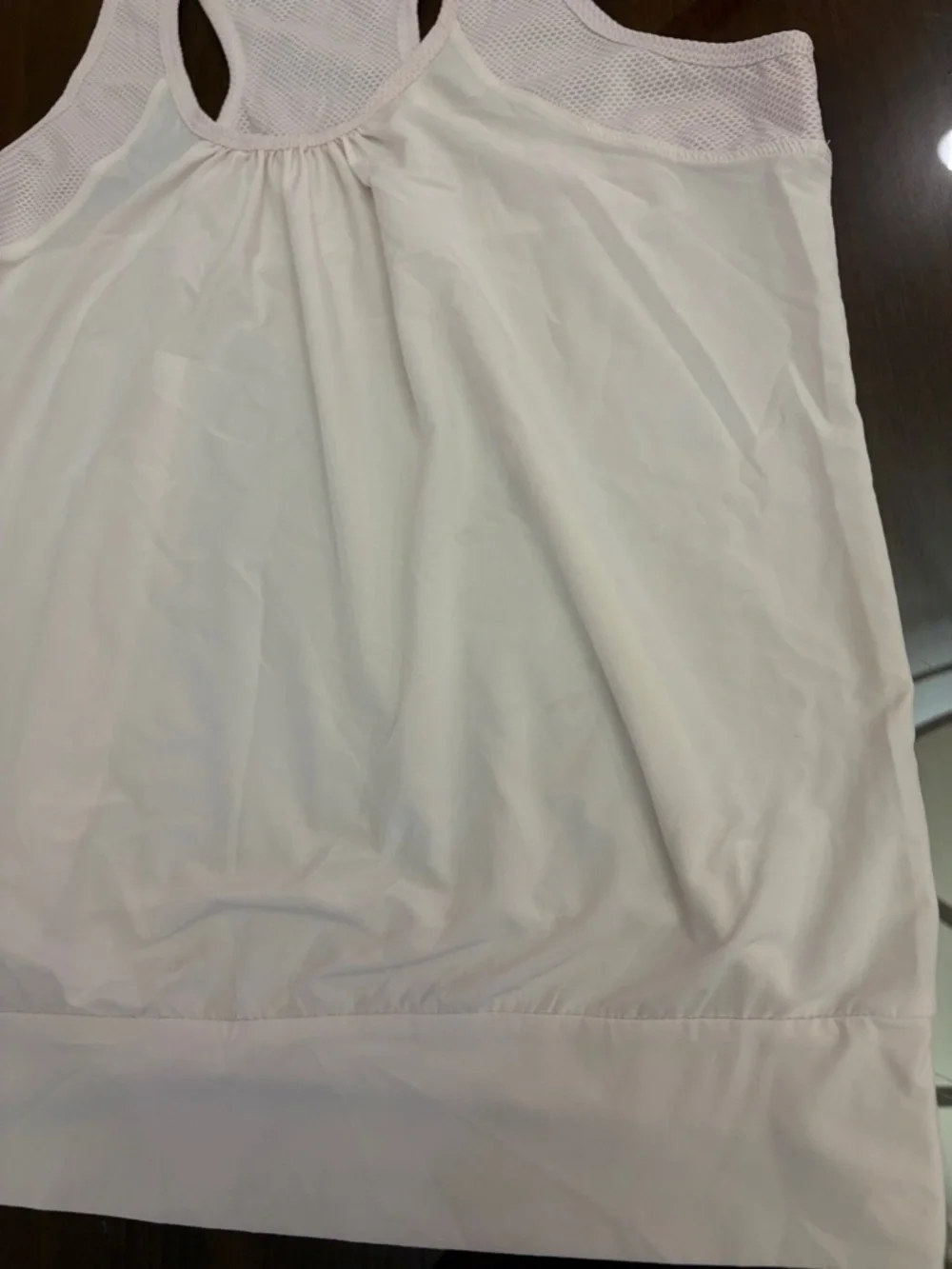 Lija White Racerback Tank with Light pink Mesh Yoke Size Medium